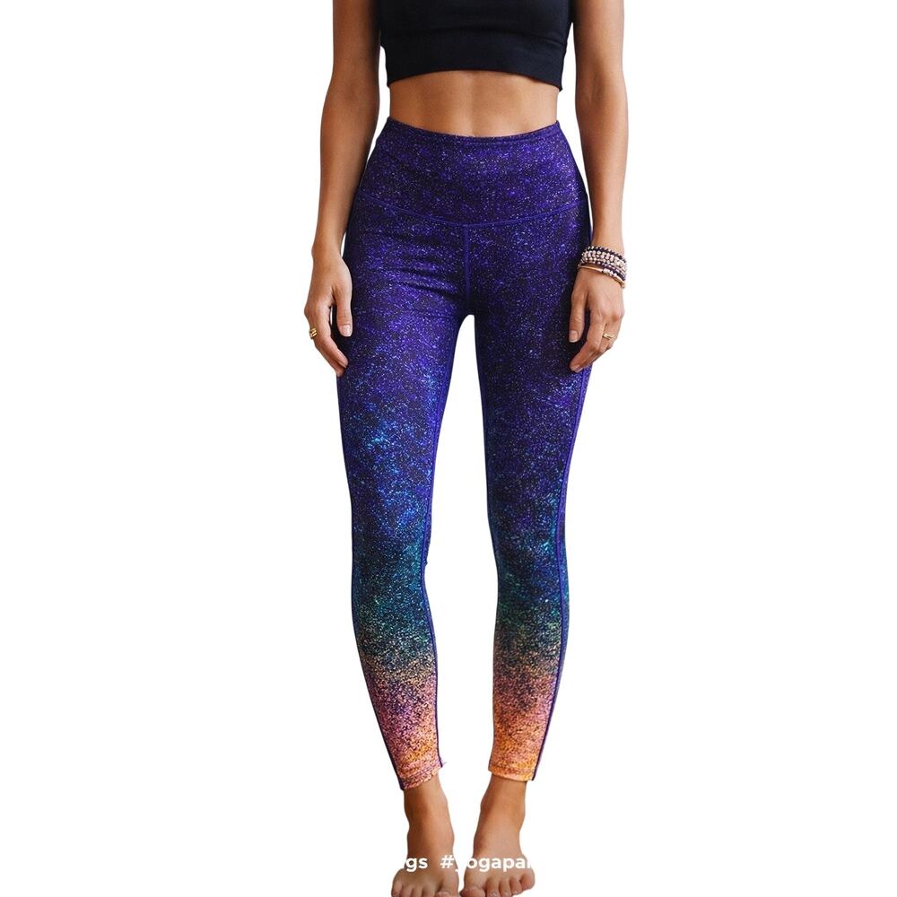 Athleta Galaxy Print Leggings Purple Blue Ombre Yoga Pants Small